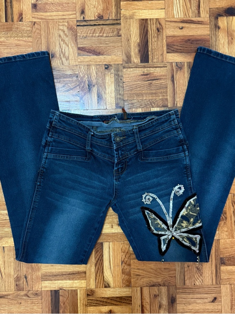 Vintage Butterfly Low Rise Bootcut Jeans